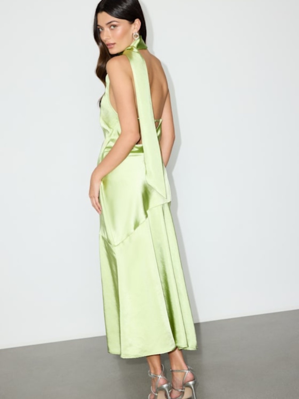 Lulus Reglan Lime Satin One-shoulder Sash Midi Dress Green - Size M